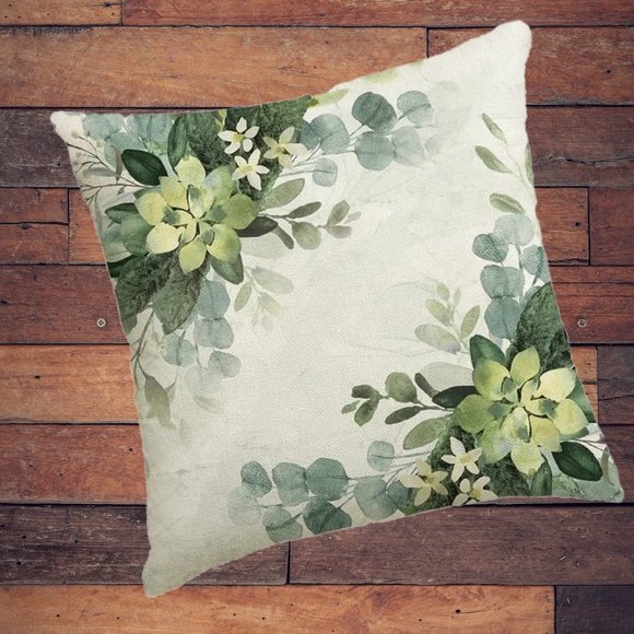Decorative Throw Pillow Covers Green Spring Summer Floral Farmhouse Decor 18x18 - Picture 7 of 8